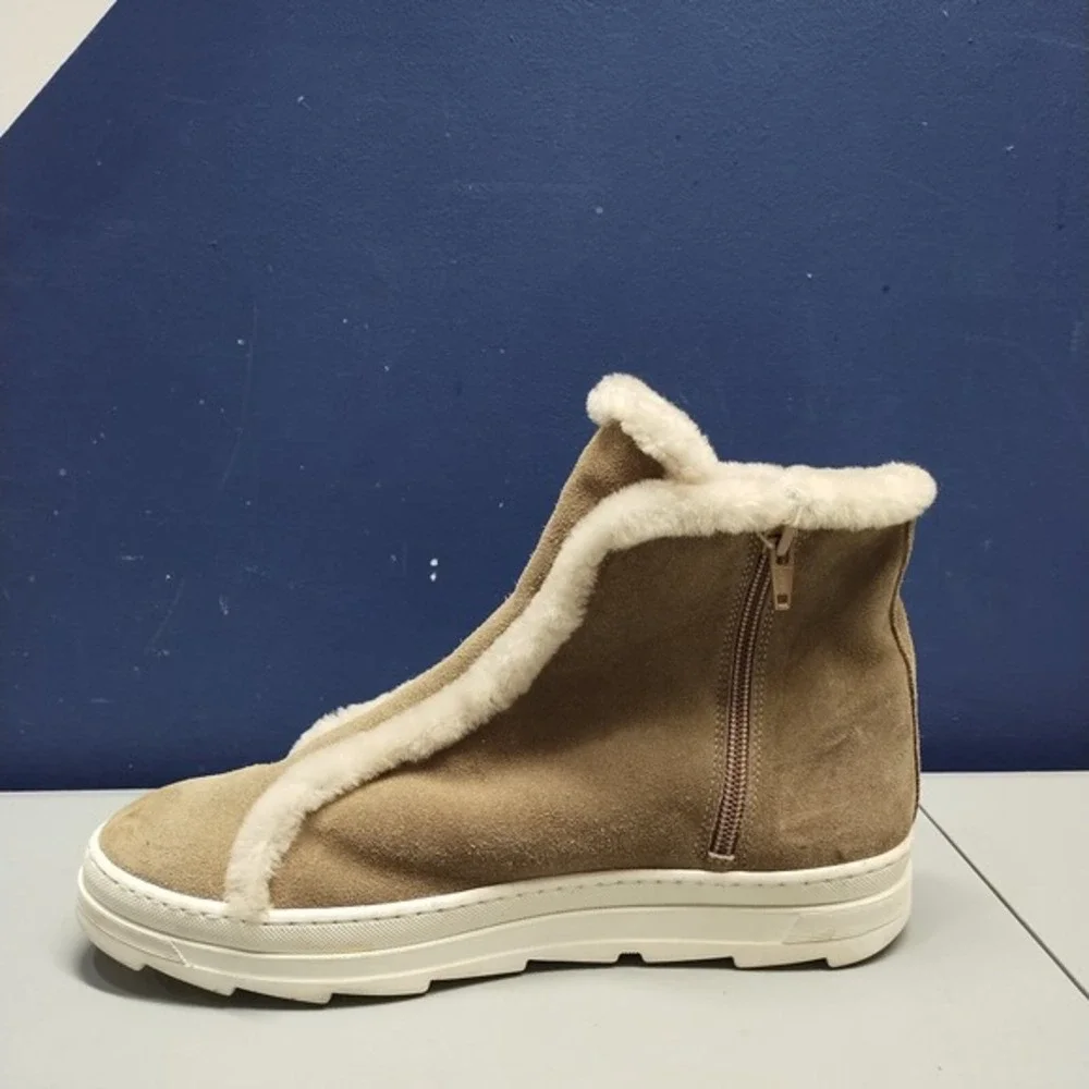 Joyks Ankle Winter Boots Womens Size 8 White‎ Brown Sude Fur Lined Side Zip